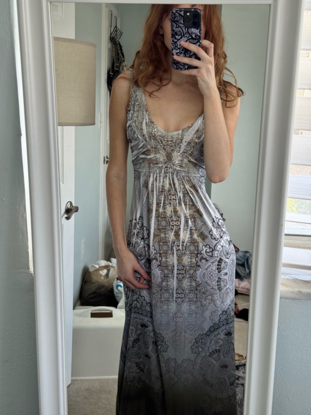 Apt. 9 Silver-Gray Paisley Print Maxi Dress
